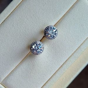 Solid 14k gold center 2ct each F VS1 lab round diamond earrings